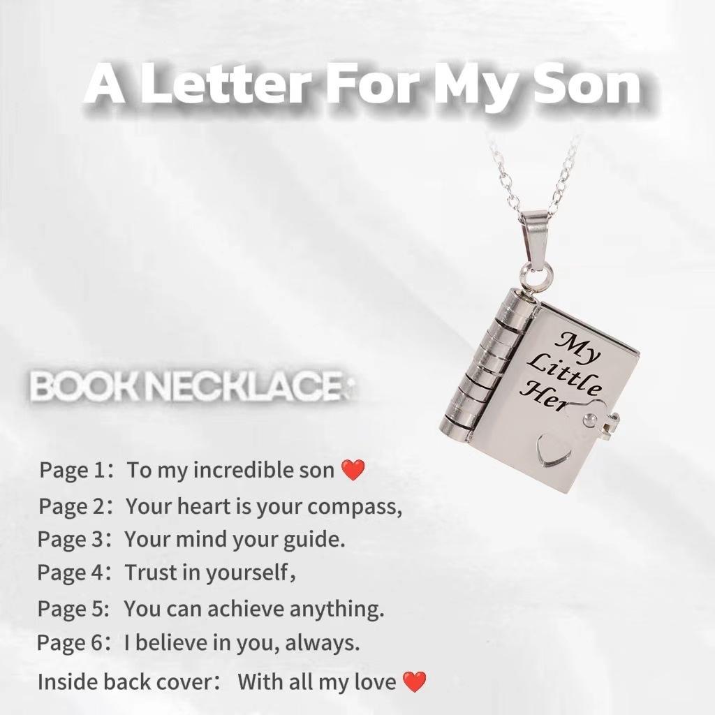Engraved Titanium Steel Necklace - Fade-Resistant, Emotional Book Pendant, Women's Clavicle Chain Jewelry 