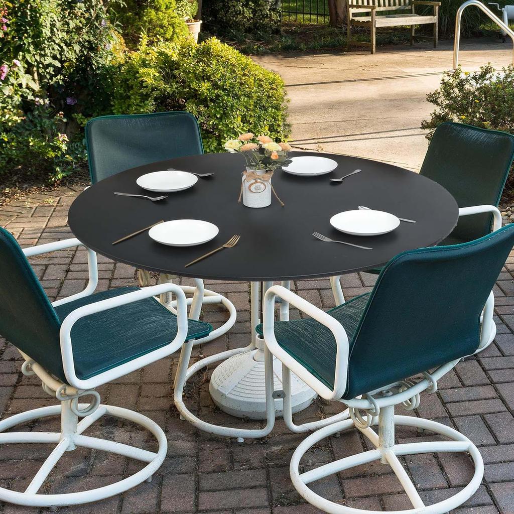 Waterproof Round PVC Table Cover with Wood Grain and Flannel Backing for Patio or Picnic Use