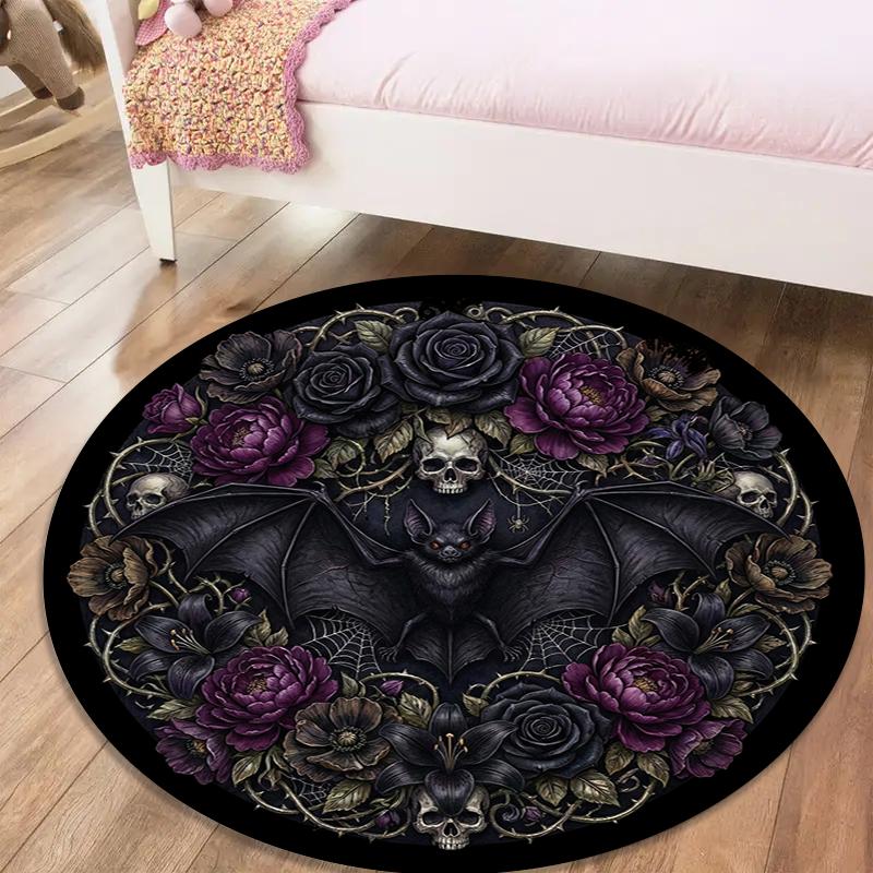 Bat Retro Round Area Rug,Carpet Rug for Living Room Bedroom Sofa Playroom Decor,Non-slip Floor Mat100