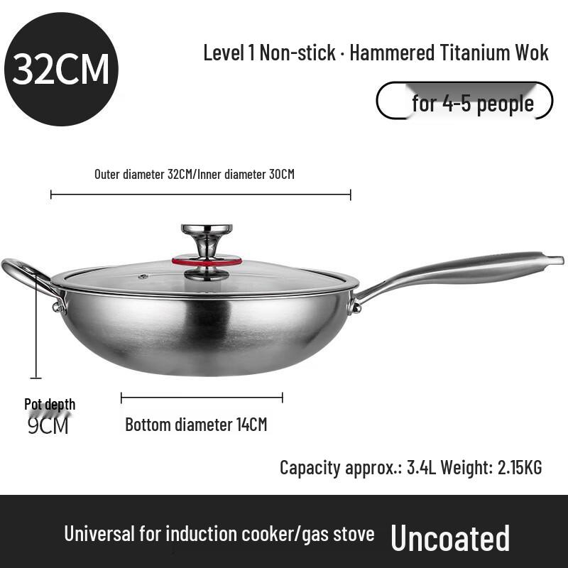 ZHI SHI 36cm Gehammerter Titan Wok