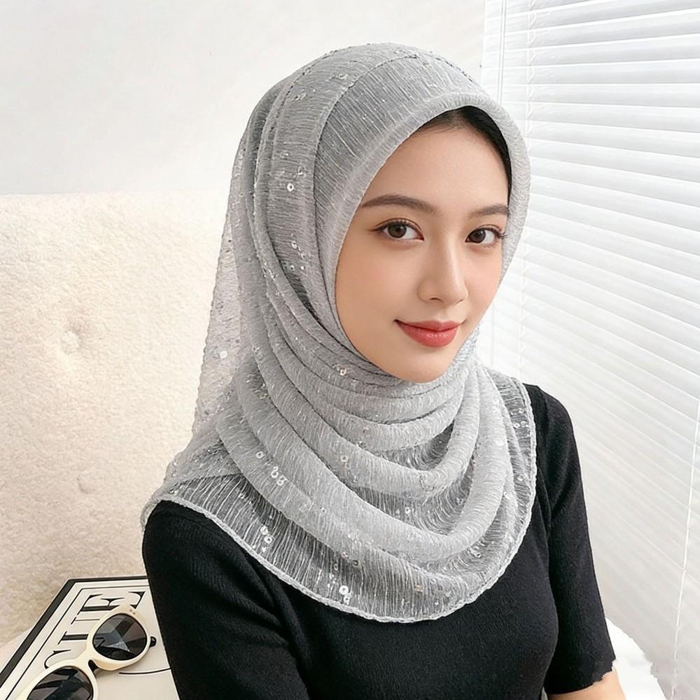 Thin Transparent Silk Scarf Breathable Hijab Veil Luxury Scarves  Daily Wear светло-серый