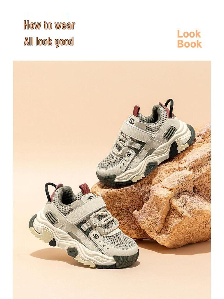 Habi Bear Boys' Breathable Double Mesh Sports Shoes with Magic Tape