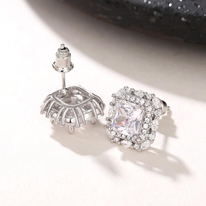 Huitan Stilvolle Ohrstecker Leuchtend Rot/Gelb/Weiß Zirkonia Ohrstecker Damen Verlobungszeremonie Accessoires Zirkon