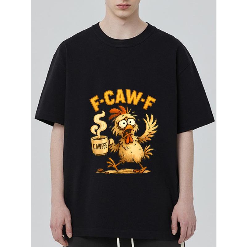 

T-Shirt Black Chicken with Coffee Cup and F Caw F Text Design Casual Wear for Daily Use and Fun Outfits XXXXL чёрный