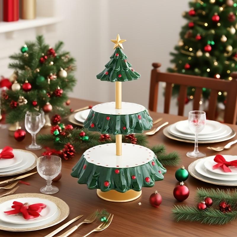 Resin Christmas Tree Cake Stand 2 Tier Cupcake Stand Dessert Tower Pastry Serving Tray Xmas Ornaments Table Decoration 2025