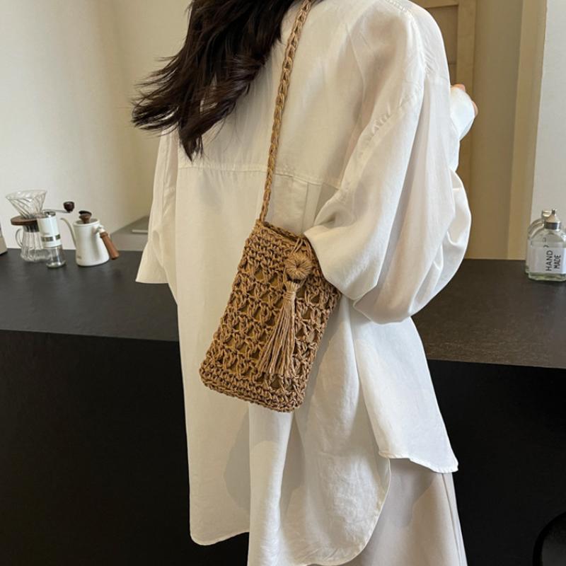 Hollowed-out Handmade Straw Bag Tassel Design Versatile Woven Bag Phe Bag Handbag Simple Elegant Women's Fashi Straw Bag