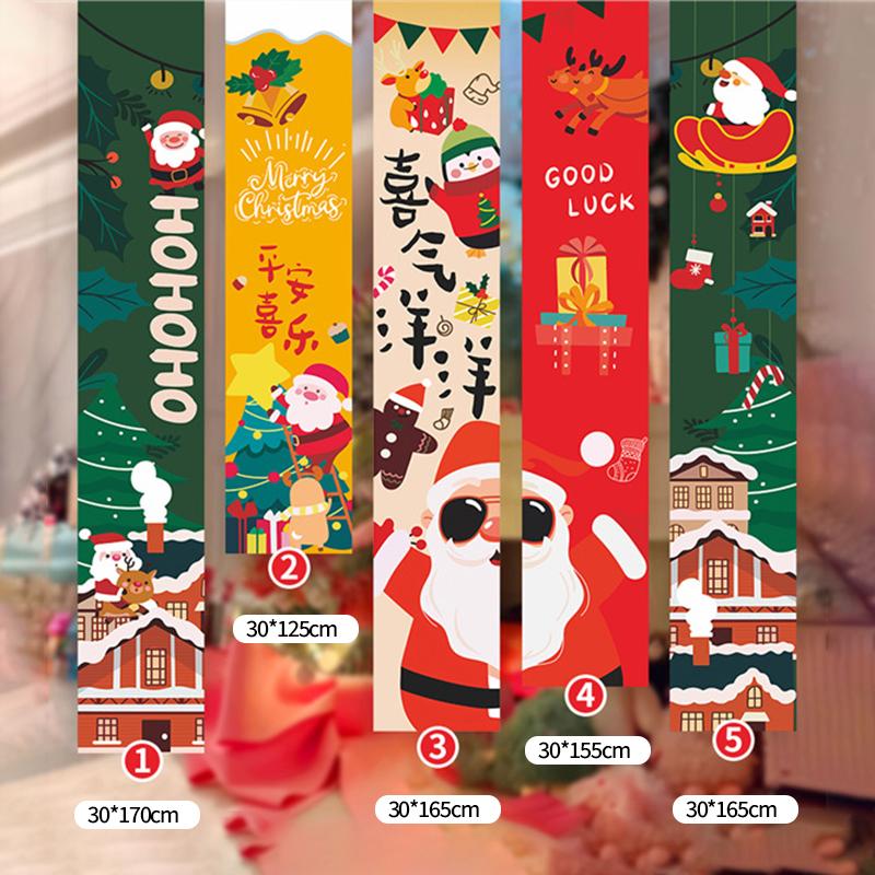 Christmas Hanging Flags Background Merry Christmas Santa Claus Snowman Hanging Banners Christmas New Year Atmosphere Decorations