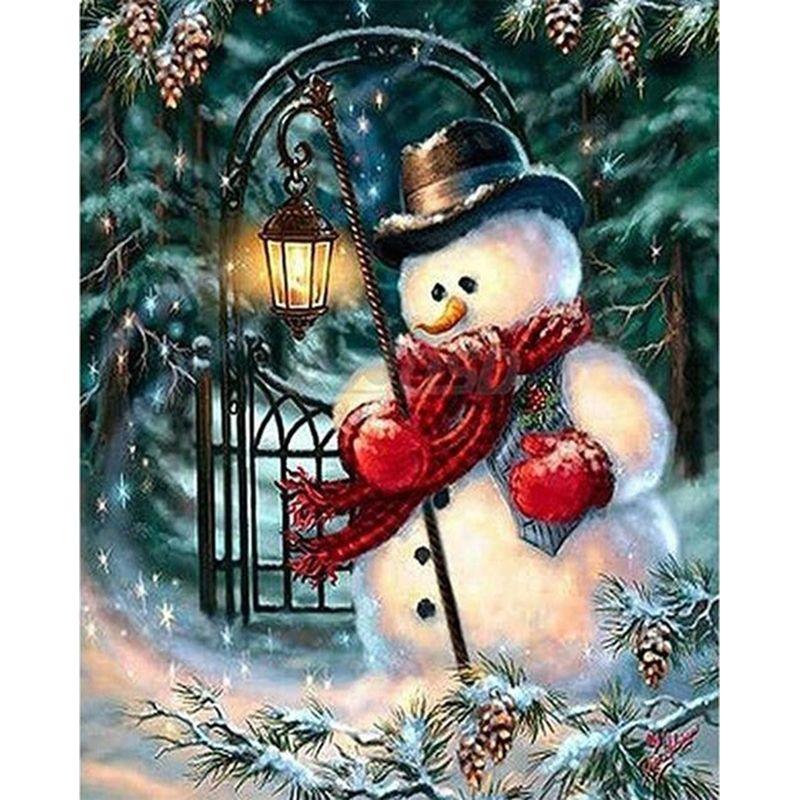 Full Round Drill Diamond Painting 5D Snowman Diamond Embroidery Winter Landscape Cross Stitch Home Decoration