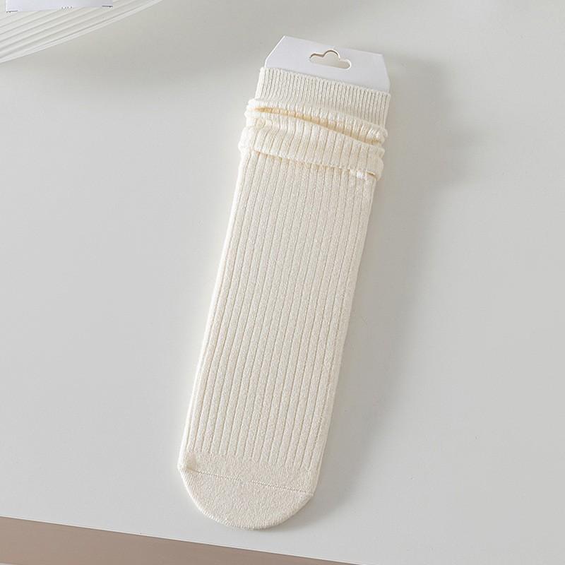 Wool Socks Children'S Stacking Socks Season Thickened Warm Solid Color Retro Versatile Sweat-Absorbing Deodorant Medium Tube Socks