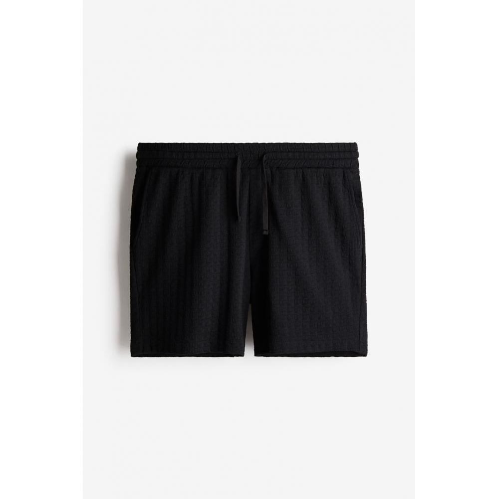 H M Regular Fit Textured Sweat sHorts Black