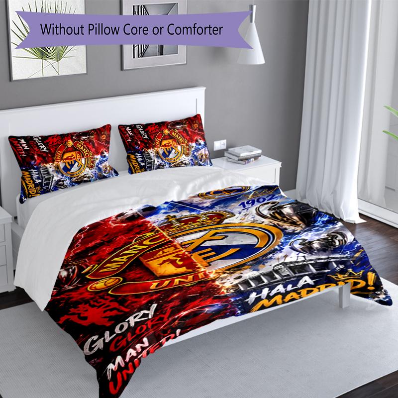 3pcs Football club logo Duvet Cover Set, Includes 1 Duvet Cover and 2 Pillowcases,Skin-Friendly&Comfortable Fabric,Suitable Bedding Sets