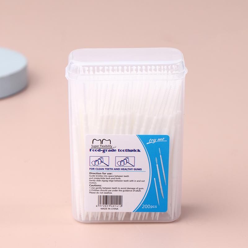 200 Boxed Plastic Toothpicks Disposable Household Bulk Interdental Brush Toothpick Line