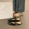 Retro one-word buckle with bag head and half slippers for women wearing lazy people with one foot pedal flat-soled Muller shoes 