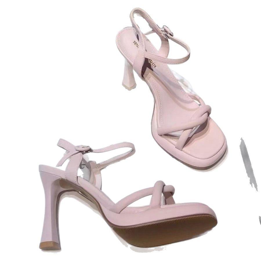 Beige sandals women's 2025 new outer wear summer word with open-toed small fragrant waterproof table high heels