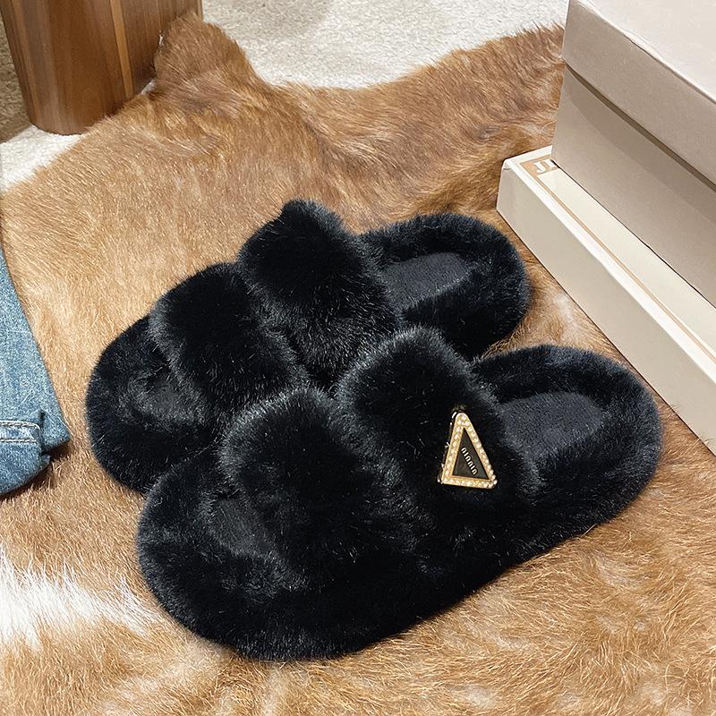 

Thick bottom heightening fluffy slippers women wear autumn and winter Internet celebrities light luxury versatile cotton drag home explosion slipp 35
