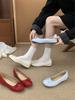 inner height increase 4cm bow ballet shoes women's single shoes 2025 summer new light mouth pleated soft sole silver ladyshoes