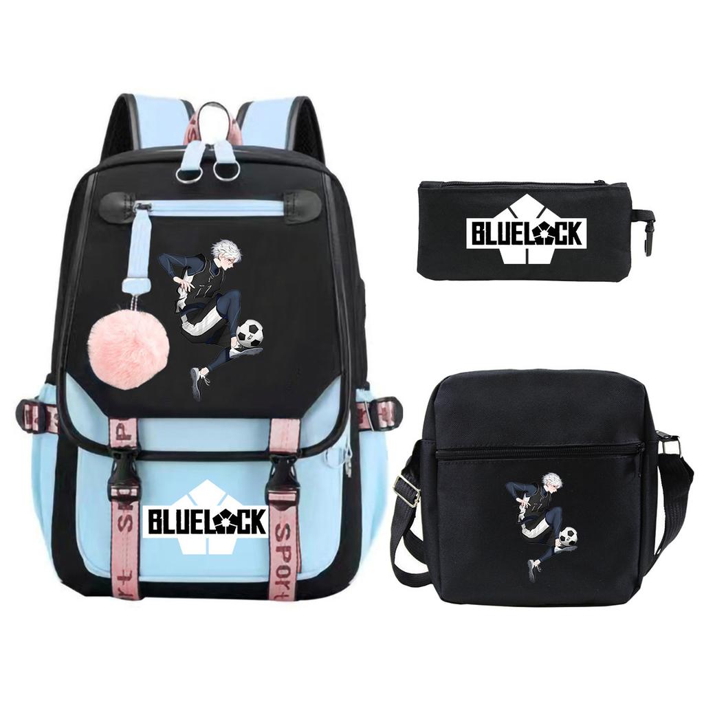 Trend Campus Primary And Secondary School Student School Bag Blue Prison Blue Lock Peripheral Animation Backpack Pencil Bag
