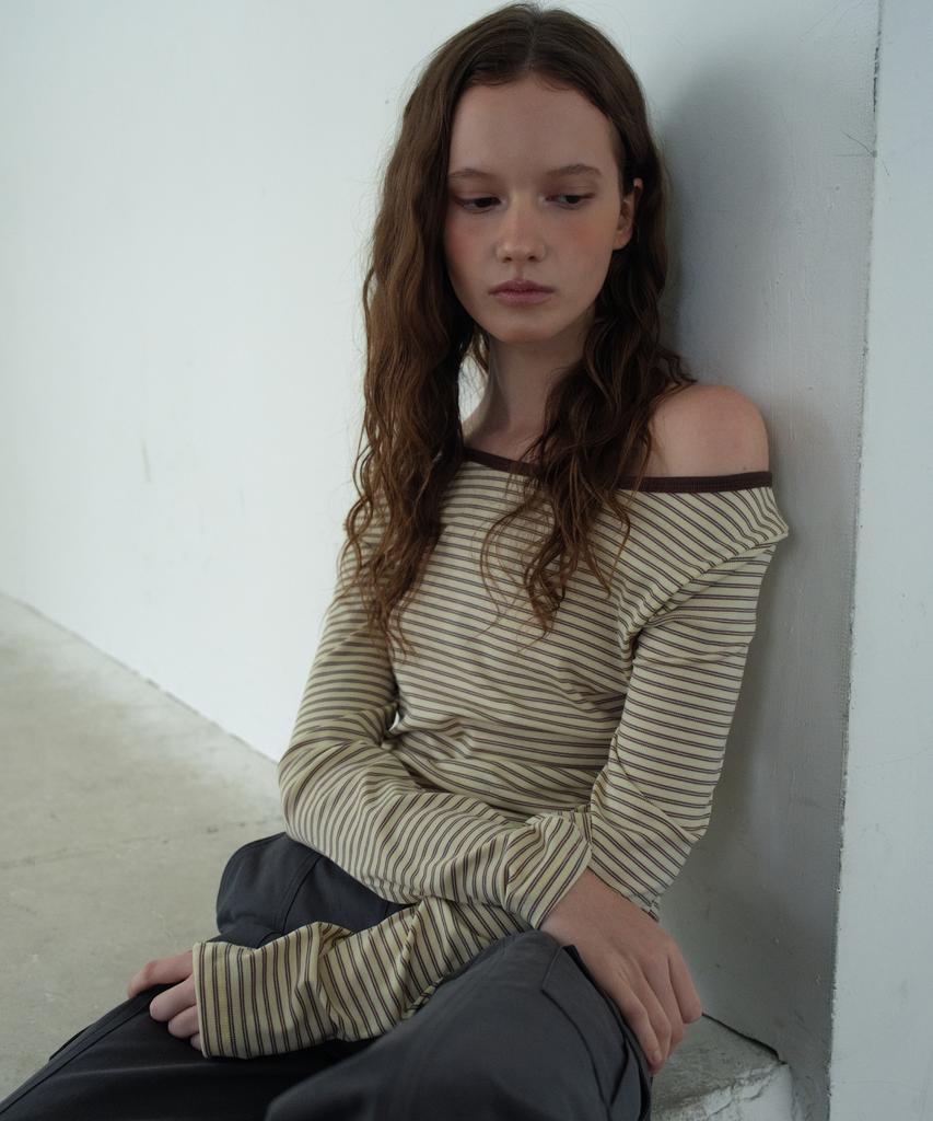 WAARFORWOMAN Wt-98 Striped Color Block T-Shirt_Brown