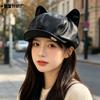 Octagonal hat women's cute cat ears show face small newsboy hat autumn and winter fashion retro painter hat beret versatile