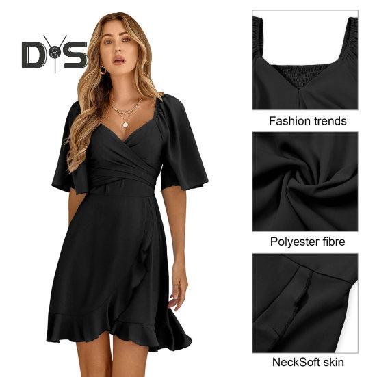 Dámské zabalené minišaty s výstřihem do V, rozšířený polorukáv