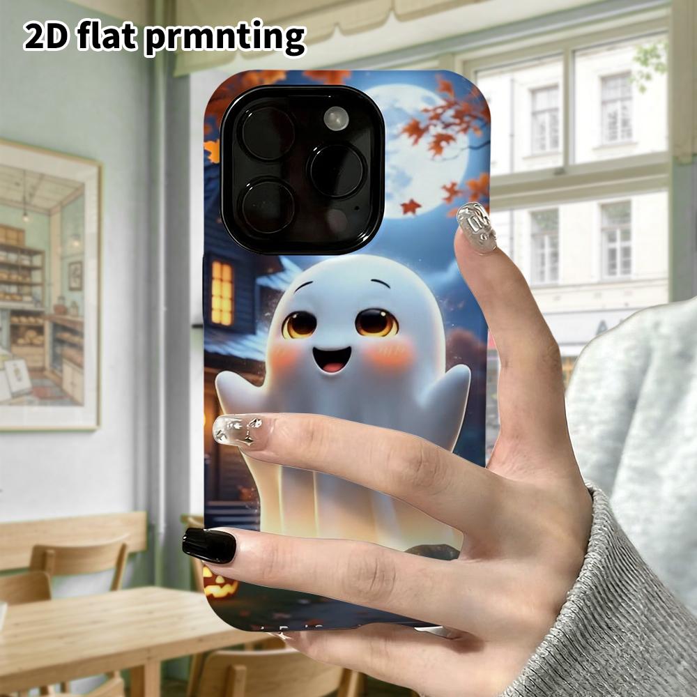 Phone Case: 2D Flat Design Suitable for iPhone 18, 17, 16, 15, 14, 13 Pro Film Protective Case, Couple Style, Moonlit Ghost, Christmas and Halloween G