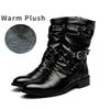 Autunno Inverno Classico retrò alta qualità pelle nera UOMO stivaletti da motociclista stile punk rock con borchie e cinturino con fibbia
