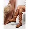 Winter Vintage Pleated Stack Boots 2025 New Size Round Toe Back Lace-Up Knight Boots Women