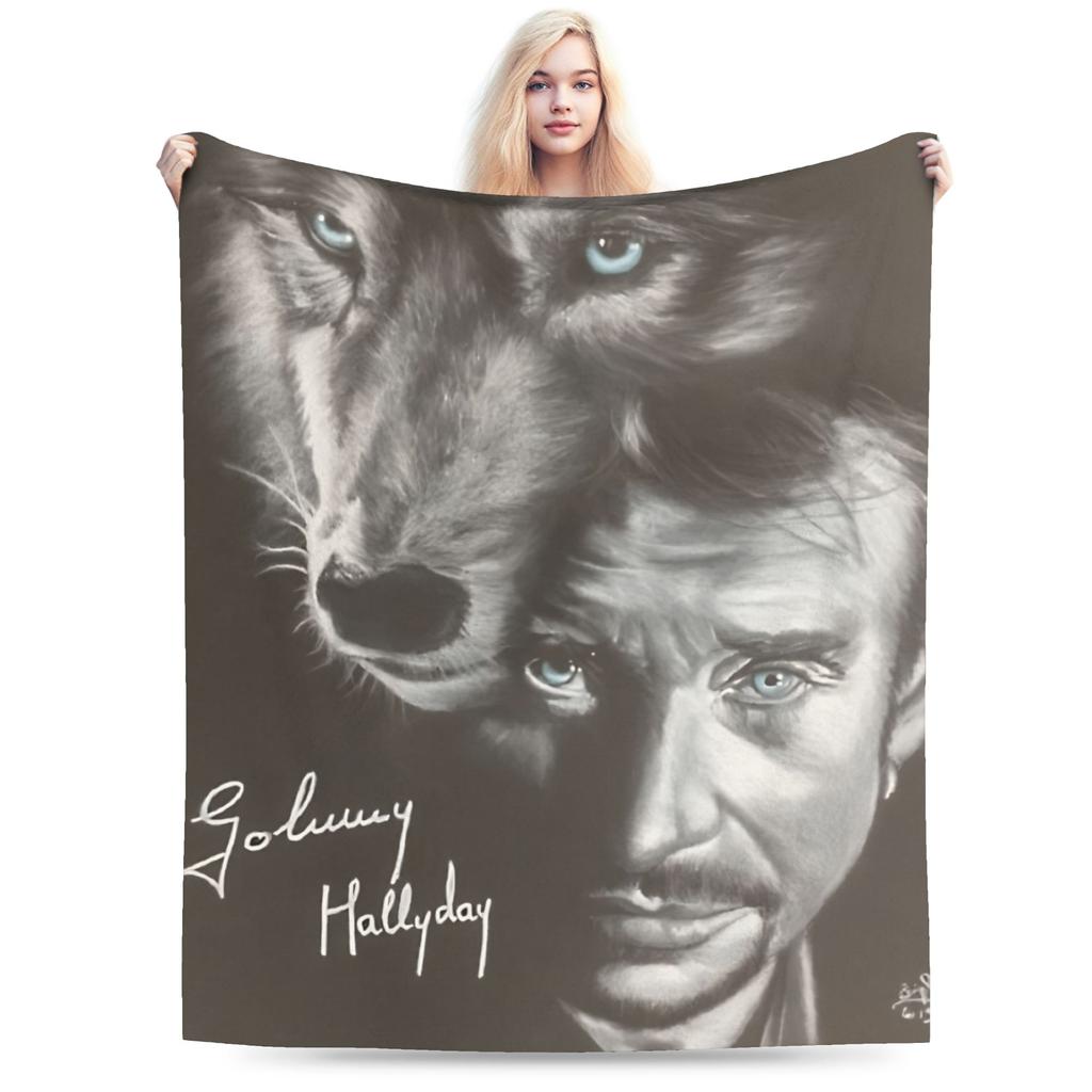 Johnny Hallyday Plüschdecke Mädchen Jungen Flanell Überwurfdecke Für Draußen Warm Weich DIY Qualität Tagesdecke