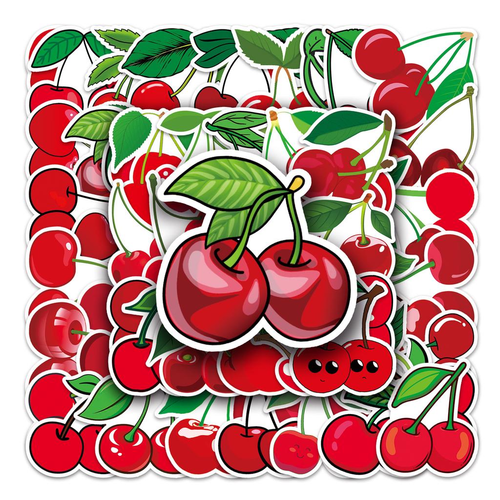 50 Cherry Doodle Personality Cartoon Fruit Children's Gourmet Card DIY Mobile Suitcase Sticker Waterproof