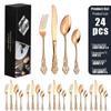 Royal Court 24-Piece Stainless Steel Cutlery Set - Embossed Hollow Steak Knives, Forks, and Spoons