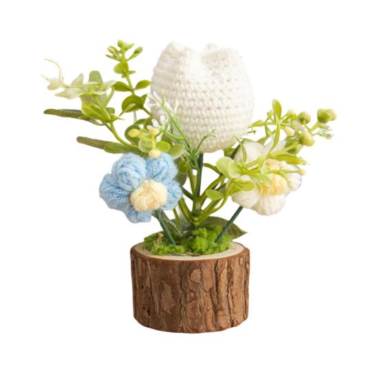 Handmade Crochet Potted Flower Artificial Knitted Flower Bouquet Forever Flower Gifts for Mother's