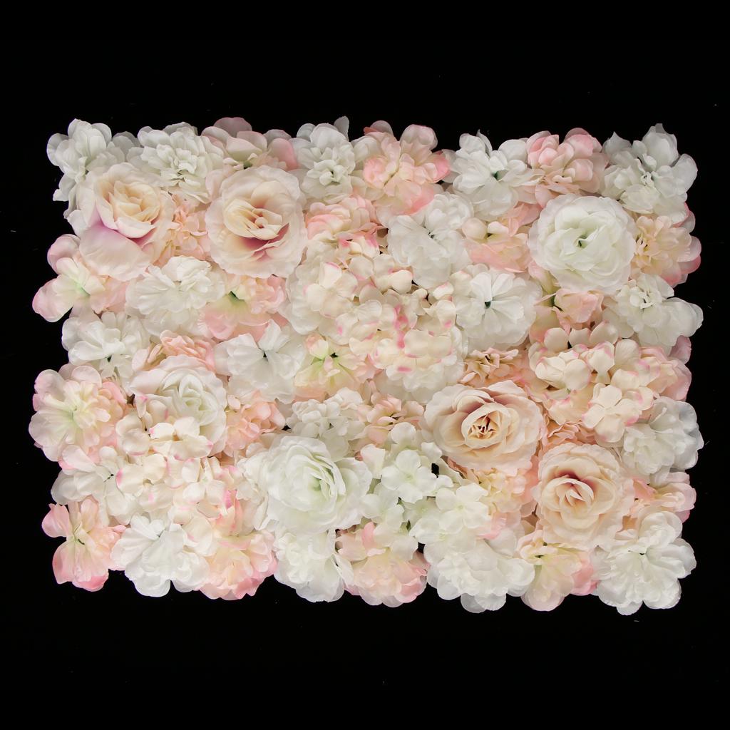 Artificial Rose Hydrangea Flower Wall Panels Light White And Champagne