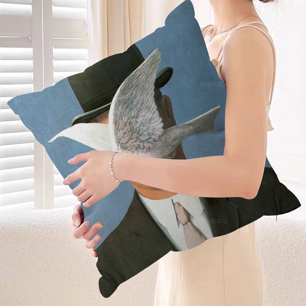 Art Rene Magritte Painter Pillow Cushion Cover Pillowcase Living Room Sofa Home Decor Customized