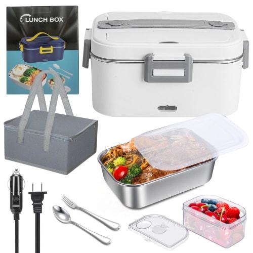 

1.8L Electric Lunch Box, 75W Heated Lunch Box for Car or Home Use, Dual-Use, Removable Stainless Steel Container with Fork and Spoon Storage and Carry