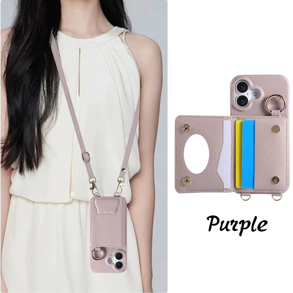 Crossbody Cards Solt Wallet Leather Cute Mirror Ring Holder Case For iPhone 16 Pro Max 15 Plus 14 13 12 11 Lanayrd Bear Cover