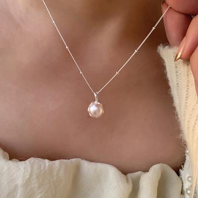 Instagram Style 925 Pure Silver Single Natural Pearl Necklace for Women's Elegance, Light Luxury, Irregular Feeling Pendant with Collar Chain