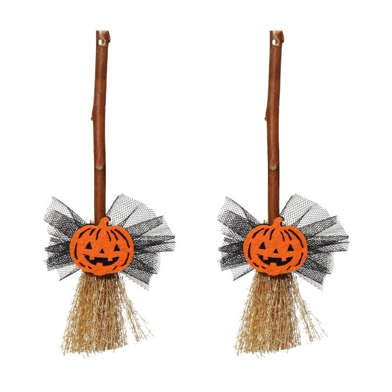 Small Witch Broom with Ghosty/Pumpkin/Bat Halloween Witches Broomstick Hanging Ornaments Halloween Decorations Gift