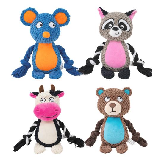 Plyšová pískací hračka pro psy, plyšové zvířátko, měkká plyšová zvířátka s lanovými nohami, hračka na prořezávání zubů pro štěňata, pro agresivní hlodavce