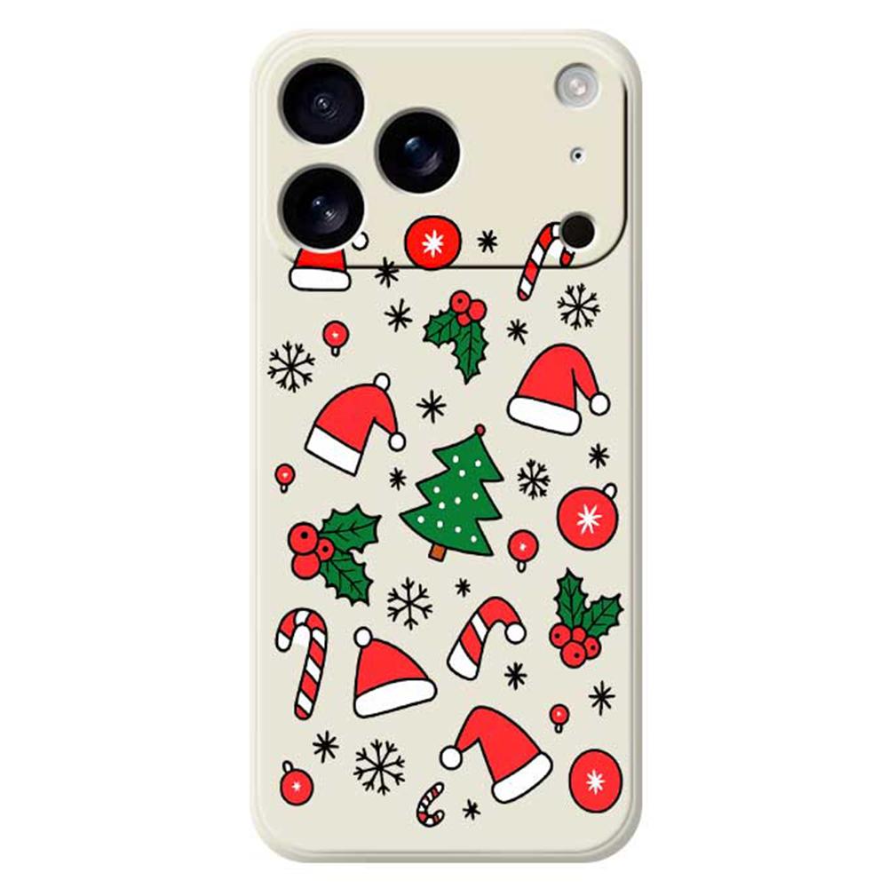 

For iPhone 17 Pro Case Santa Hats and Canes Pattern Printing Straight Edge TPU Phone Back Cover Beige