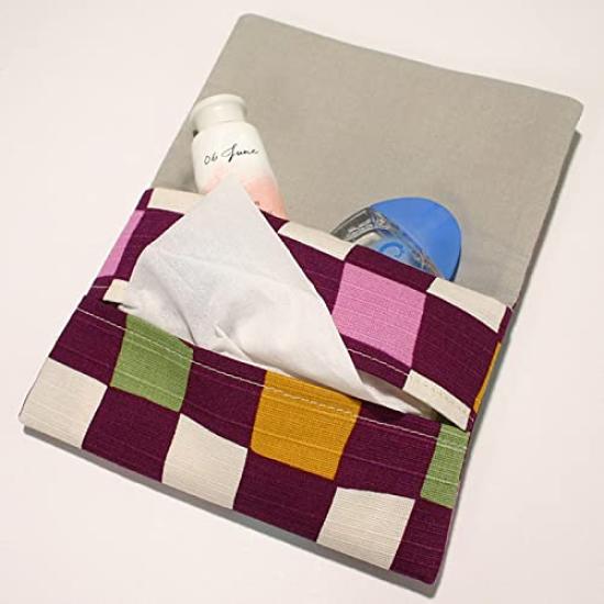 Checkered Tissue Tissue Case In Red and Made In High-quality Pouch/pocket White, 100% Cotton, Japan, Lightweight, Portable, Japanese-style, HK-1804