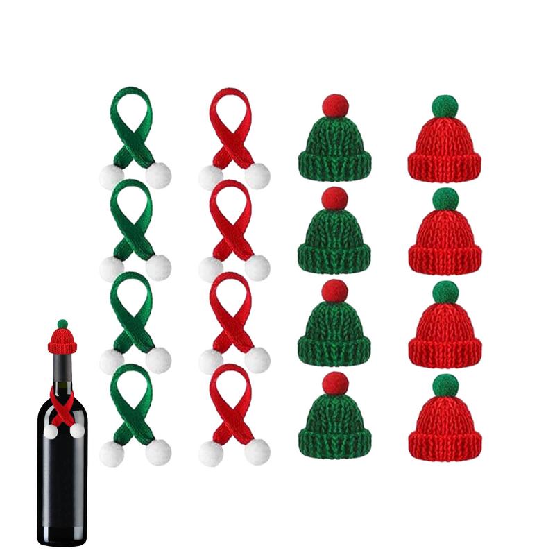 16pcs Knitting Mini Hats Scarf Doll Clothes Accessories DIY Crafts Wine Bottle Decors Christmas Party Ornament Decoration