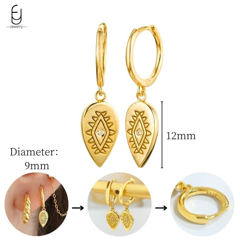 925 Sterling Silver Needle Vintage Heart/Shell Pendant Earrings Round/Square Plate Hoop Earrings for Women Party Fashion Jewelry