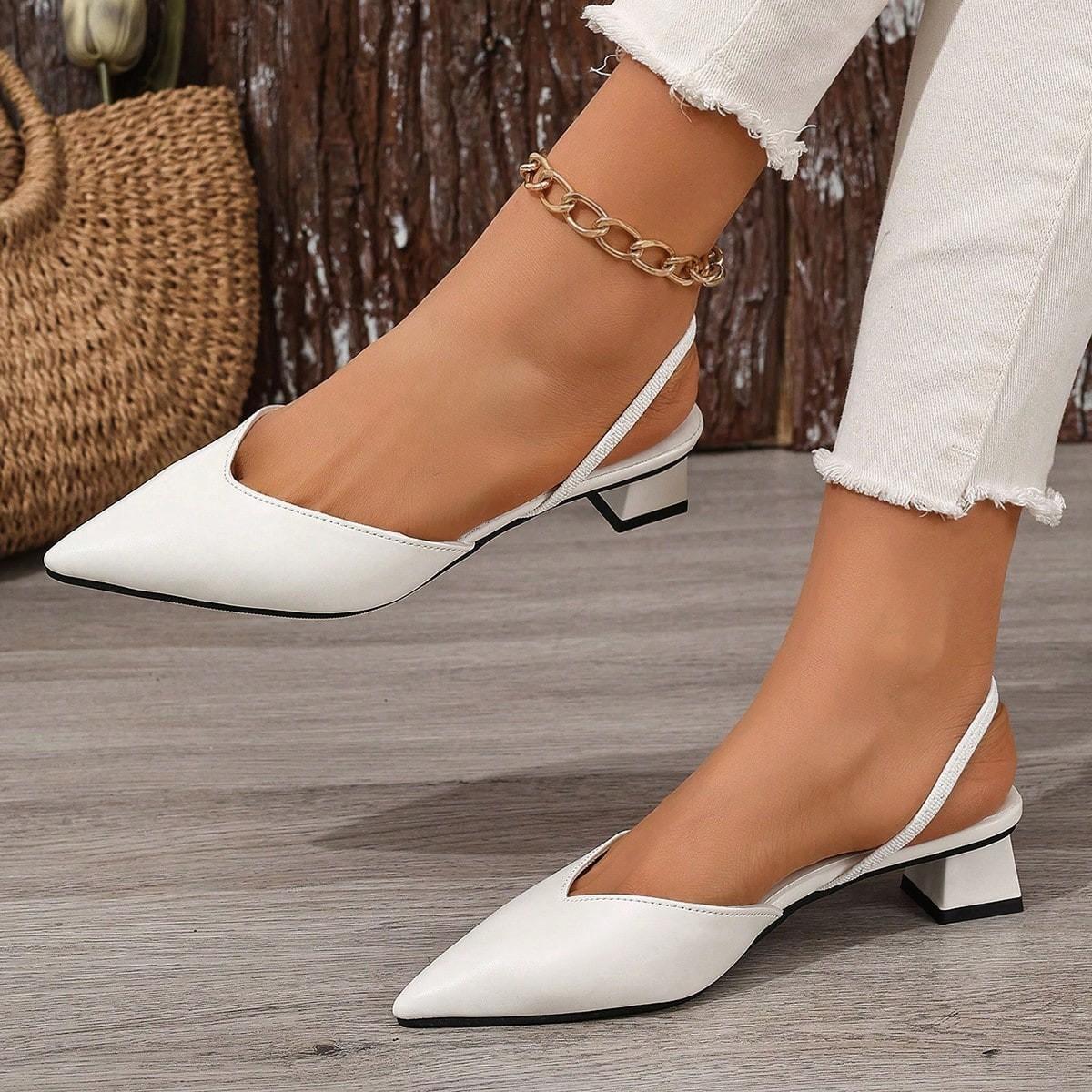 Women s Low Heels Sandals Pointed Toe Women s Stiletto Heels Slingback Casual Slippers Wedding Bride 2026 New 35 белый