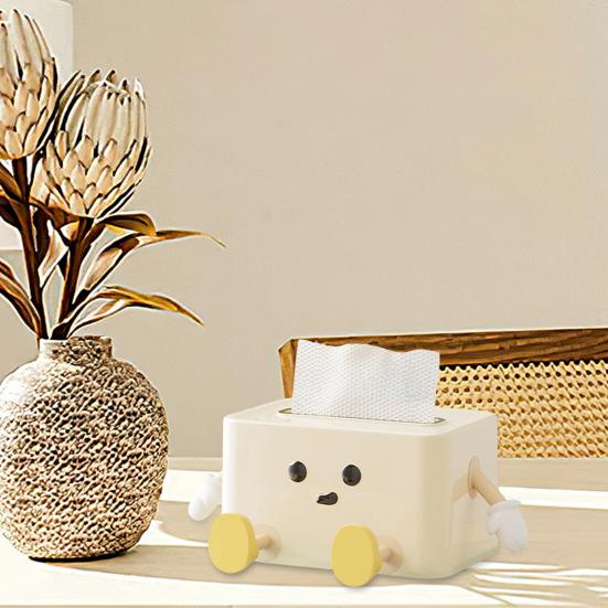 Smile Face Tissue Box Cute Tissue Holder with Spring Mechanism Rectangular Tissue Case Tissue Box Cover Napkin Dispenser for Bedroom Bathroom Car