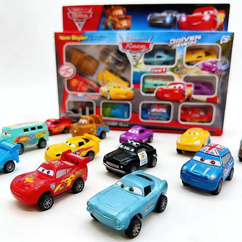 12pcs/Set  Pixar Cars Lightning Mcqueen Jackson Storm Mater Pvc Model Back-Force Car Toy For Kids festival Gift Set