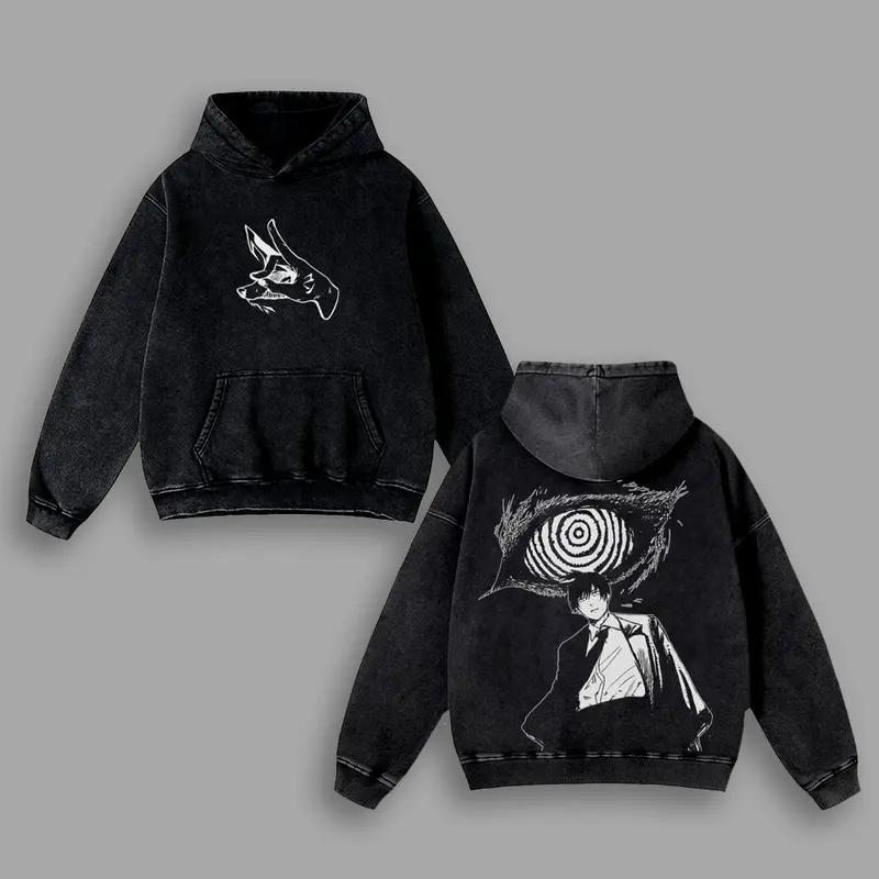 

Anime Chainsaw Man Hayakawa Aki Print Hooded Men Women Hoodies Washed Sweatshirt Casual Cotton Pullover Harajuku Male Streetwear XXL чорний