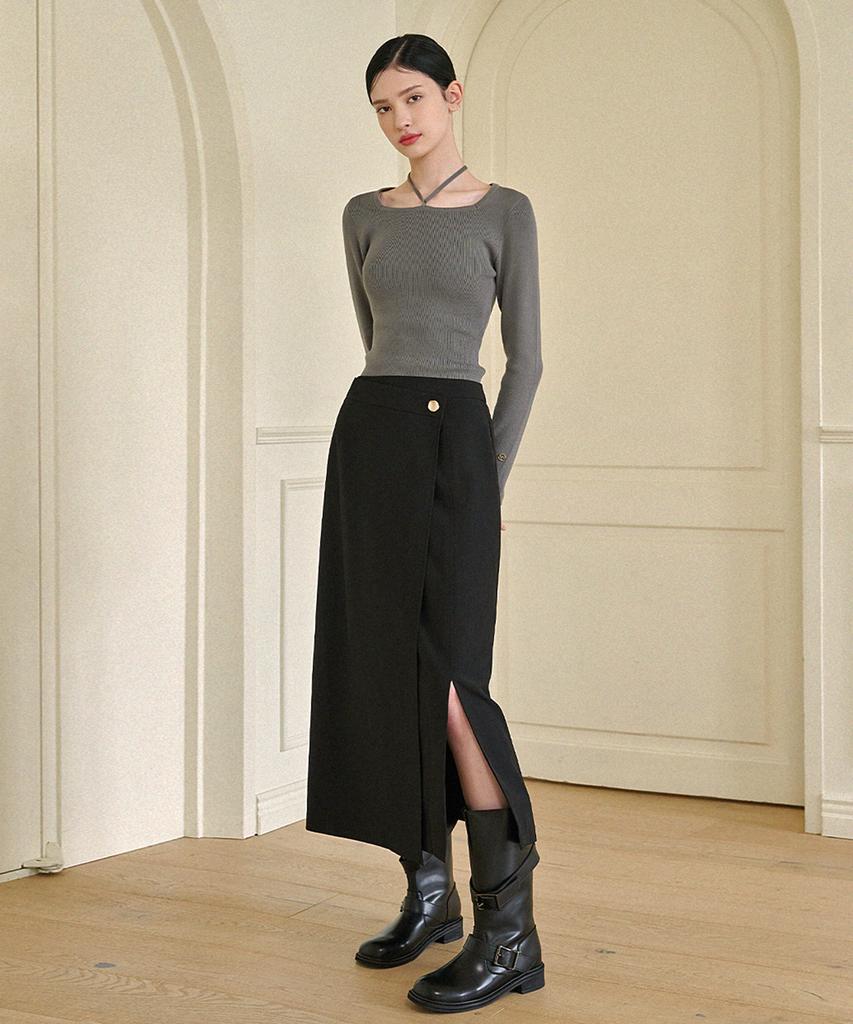 MICANE Bronze Wrap Button Long Skirt
