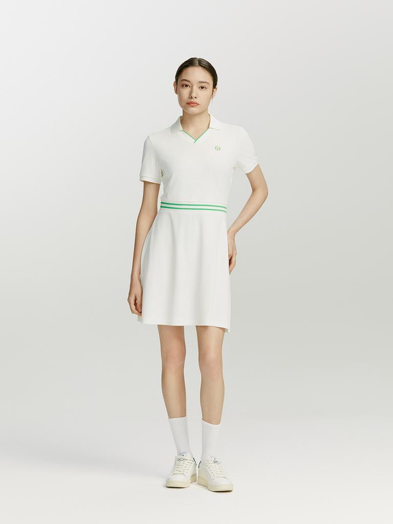 SERGIO TACCHINI W Essential Pique Collared V-Neck Short Sleeve Dress (White)