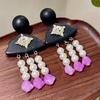 Elegant Amethyst Pearl Black Wood Tassel Earrings for Autumn & Winter
