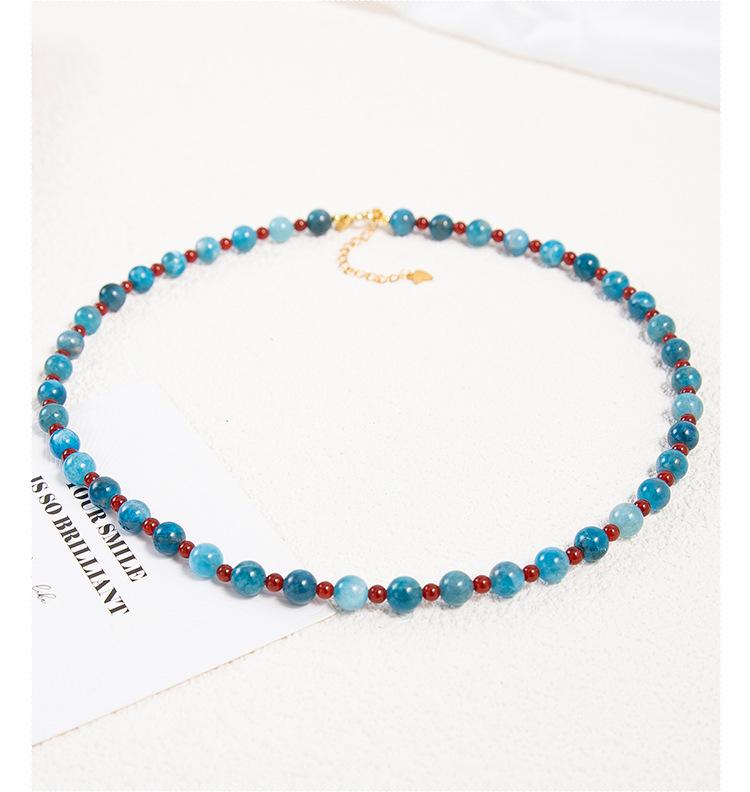 Blue Phosphorite & Garnet Sterling Silver Necklace & Bracelet Set - Elegant Natural Stone Jewelry for Women